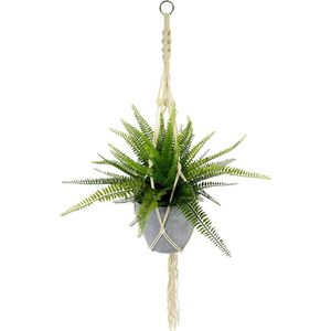 Macramé hanglamp met Kunstmatige Farn Busch en bloemen, katoenen koord hanglamp, bloempot plantenhouder - ophangplafond en wanddecoratie, kunstzinnige planten Flower Hanger