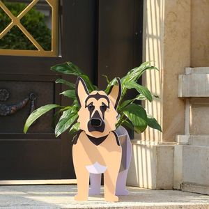 Duitse Herdershond Hond Bloempot Geschenken - Rechthoekige PVC Bloempot voor Binnentuin - Kleine Plantenbak Vetplanten - S Duitse Herdershoofd