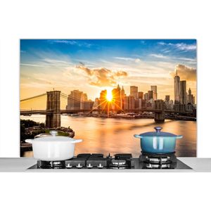 Spatscherm keuken 120x80 cm - Kookplaat achterwand New York - Brooklyn bridge - Water - Muurbeschermer - Spatwand fornuis - Hoogwaardig aluminium