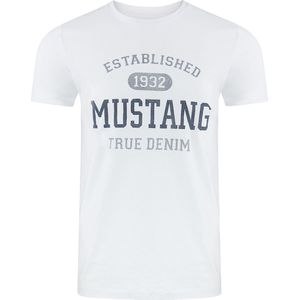 Mustang Heren T-Shirt Basic Print Tee regular fit Wit 3XL Ronde Hals Volwassenen Opdruk Print Shirts