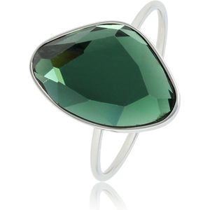 My Bendel Creatieve ring zilverkleurig met groene glassteen - Fijne aanschuifring met groene glassteen, gemaakt van mooi blijvend edelstaal - Met luxe cadeauverpakking