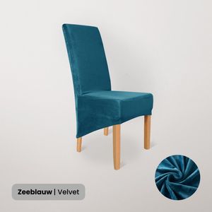 BankhoesDiscounter Velvet Hoge Rugleuning Stoelhoes – Zeeblauw – Eetkamer Stoelhoezen – Stoelhoezen Eetkamerstoelen – Stoelhoezen Stretch