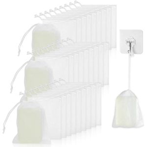 30 stuks nylon reiniging mesh zeepzakken met trekkoord - Voor vaste zeep - Gezichtsreiniging gereedschap
