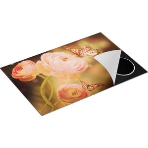 Chefcare Inductie Beschermer Twee Roze Vlinders bij Roze Rozen - 80,2x52,2 cm - Afdekplaat Inductie - Kookplaat Beschermer - Inductie Mat