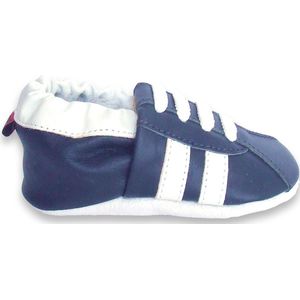 Aapie babyslofjes - Sneaker blauw wit - slofjes voor baby, dreumes - leer - antislip - eerste loopschoentjes - maat L