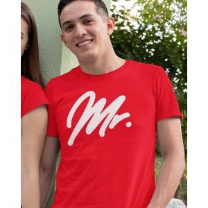 Mr & Mrs T-Shirt Premium Red (Mr - Maat XL) | Koppel Cadeau | Valentijn Cadeautje voor hem & haar