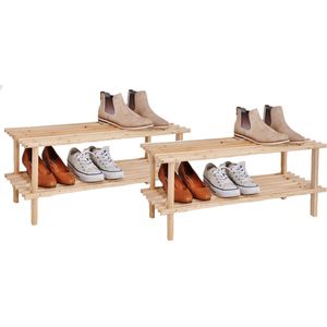 Set van 2x stuks houten schoenenrek/schoenenstandaard 2-laags 74 x 26 x 29,5 cm - Schoenen opbergen