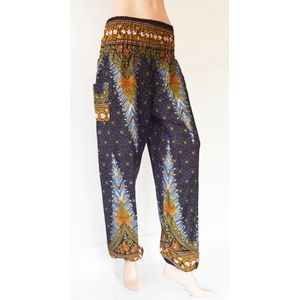 Harembroek - Yogabroek - Zomerbroek - Voor dames en heren - Maat Medium 38,40 en 42 - Pauw zwart