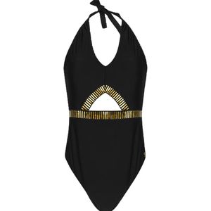 Dilena fashion Badpak bewerkt zwart met gouden streep