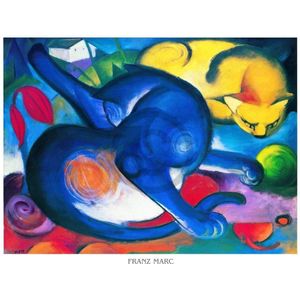 Kunstdruk Franz Marc - Zwei Katzen blau und gelb 70x50cm
