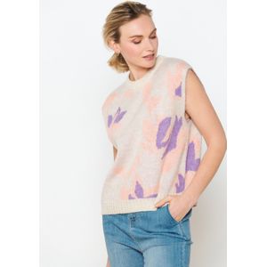 LolaLiza Mouwloze trui met bloemen - B - Ecru - Maat XL