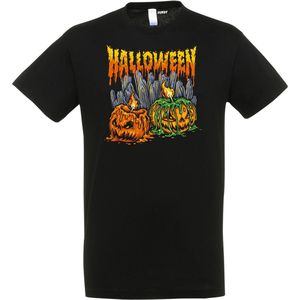 T-shirt Halloween Pompoen met kaarsjes | Halloween kostuum kind dames heren | verkleedkleren meisje jongen | Zwart | maat S