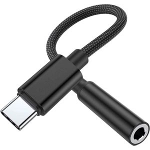 JUALL USB-C naar 3.5mm Jack Adapter - Aux naar USB C Kabel - Audio Verloopstuk Tussenstukje Oortjes - Geschikt voor Samsung, Huawei, Xiaomi, Oppo, iPhone 15 - Zwart Gevlochten