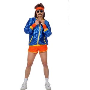 Wilbers & Wilbers - Jaren 80 & 90 Kostuum - Retro Jaren 80 Disco Fitness - Man - Blauw, Oranje - Small - Carnavalskleding - Verkleedkleding