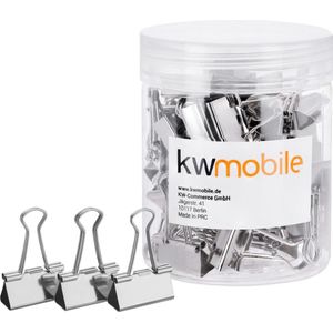 kwmobile papierklemmen - Set van 50 fold back clips - 19 mm - Foldback klemmen - Paperclips - Knijpers voor papieren - Zilver
