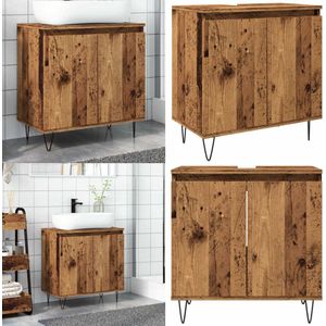vidaXL Badkamerkast 58x33x60 cm bewerkt hout oud houtkleurig - Badkamerkast - Badkamerkasten - Badkamer Wastafelkast - Wastafelkast