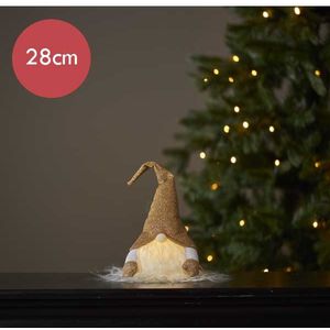 Kerstkabouter goud met LED verlichting -28cm -lichtkleur: Warm Wit -Werkt op batterijen -Met timer functie -Kerstdecoratie