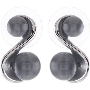 Behave Oorbel steker blinkend zilverkleur 18mm lengte, met ronde glasstenen in antraciet kleur