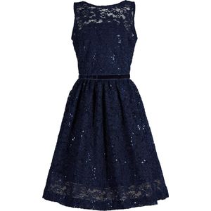 La V Elegante kant jurk met mouwloze Donkerblauw 146