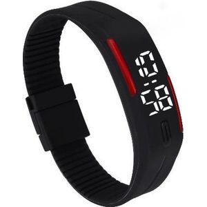 LED Horloge GADGET (valt groot) Kinderen Tieners - Rubber - 20 mm – Zwart/ Rood – geschikt vanaf 12 jaar - I-deLuxe verpakking