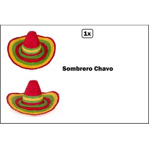 Strohoed Sombrero Chavo - rood/geel/groen - Carnaval Mexico tropical festival thema feest Gimenez party zon zee beach