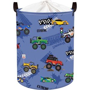45 l wasmand blauwe baby met racewagen opvouwbare wasverzamelaar rond met handvat voor babykamer kinderen opbergmand kinderkamer van speelgoed, 36 x 45 cm