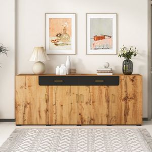 Sweiko Sideboard, keukenkast, opbergkast 238 x 39.5 x 80 cm, commode met 4-deuren, 2-lades, buffekast