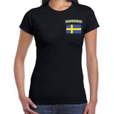 Sweden t-shirt met vlag zwart op borst voor dames - Zweden landen shirt - supporter kleding L