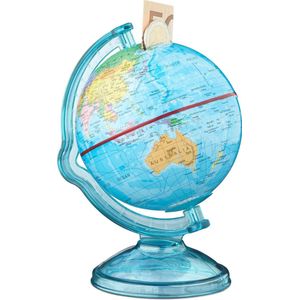 Relaxdays spaarpot wereldbol - spaarpotje globe - draaibaar - spaargeld kinderen - reizen