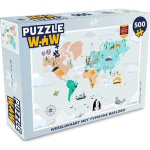 Puzzel Wereldkaart Kinderen - Symbolen - Kompas - Legpuzzel - Puzzel 500 stukjes