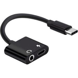 2 IN 1 USB-C (Type-C) Male naar USB-C + AUX 3.5MM female Adapter Splitter | Zwart | Premium Kwaliteit