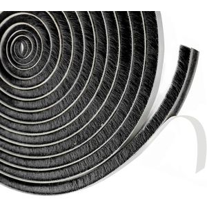 Borstelafdichting, deurafdichting, zelfklevend, 9 mm (B) x 9 mm (D) x 6 m (L), deurafdichting, insectenbescherming, afdichtingsborstel voor deur, ramen, kledingkast, tochtstopper voor deuren