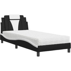 vidaXL - Bed - met - matras - kunstleer - zwart - en - wit - 90x200 - cm