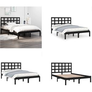 vidaXL Bedframe massief hout zwart 140x190 cm - Bedframe - Bedframes - Tweepersoonsbed - Bed