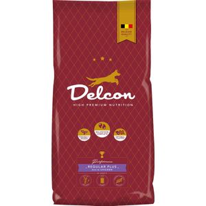 Delcon Hondenvoer - High Premium Hondenbrokken - 12kg - Adult Regular Plus - Rijk aan Kip - Hondenvoeding voor Actieve Honden