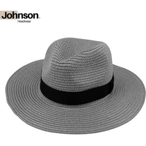 Johnson Headwear® Panama hoed heren & dames - Fedora - Zonnehoed - Strohoed - Strandhoed - Maat: 58cm verstelbaar - Kleur: Grijs