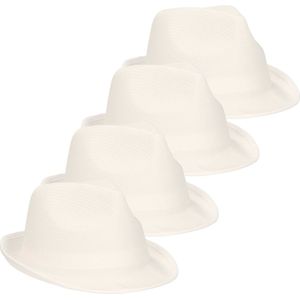 6x stuks trilby feesthoedje wit voor volwassenen - Carnaval party verkleed hoeden