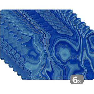 Placemat - Placemats kunststof - 45x30 cm - Blauw - Agaat geode - Stenen - Marmer - 6 stuks - Borden onderleggers antislip - Tafel decoratie - Luxe tafelversiering - Tafelmat vinyl - Bord onderlegger - Tafeldecoratie accessoires