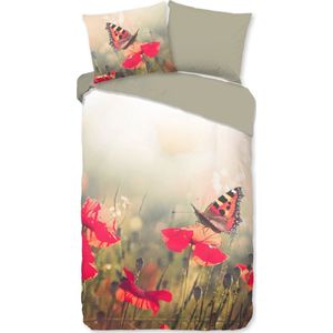 Cheqo® Dekbedovertrek 140x200/220 cm - Bloemen en Vlinders Print - Multi - 1 Persoons - 100% Katoen - Oeko-Tex Gecertificeerd