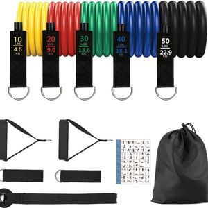 Weerstandsbandenset 11stuks-Weerstandsbanden fitness - Extra versterking -gewicht van 5 tot 68KG-Resistance Bands -met grote handgreep-fitnessbanden-5 verschillende sterktes-fitnessapparaten- Geschikt voor binnen en buiten -krachttraining