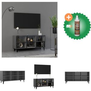 vidaXL Tv-meubel met metalen poten 103-5x30x50 cm hoogglans grijs - Kast - Inclusief Houtreiniger en verfrisser