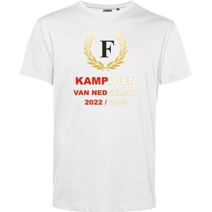 T-shirt Krans Kampioen 2022-2023 | Feyenoord Supporter | Shirt Kampioen | Kampioensshirt | Wit | maat XL