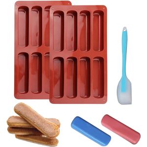 Set van 2 mueslirepenvormen met 1 spatel, siliconen gebakvorm voor mueslirepen, vingerkoekjes, cakes, chocolade, kaasbrood (baksteenrood)