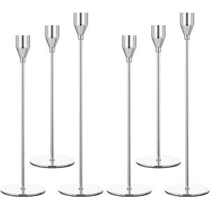 Candle Holder Set, 6 Pieces Silver Candle Holder, Tall Candle Holder for Taper Candles, Suitable for 3/4"" Thick Candles for Home Decoration, Wedding, Dining Table, Candlelight Dinner (Silver)
