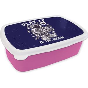 Broodtrommel Roze - Lunchbox - Brooddoos - DJ - Sterrenhemel - Vintage - 18x12x6 cm - Kinderen - Meisje