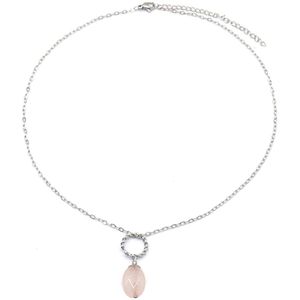 Ketting Rozenkwarts - RVS - Lengte 39-44 cm - Zilverkleurig