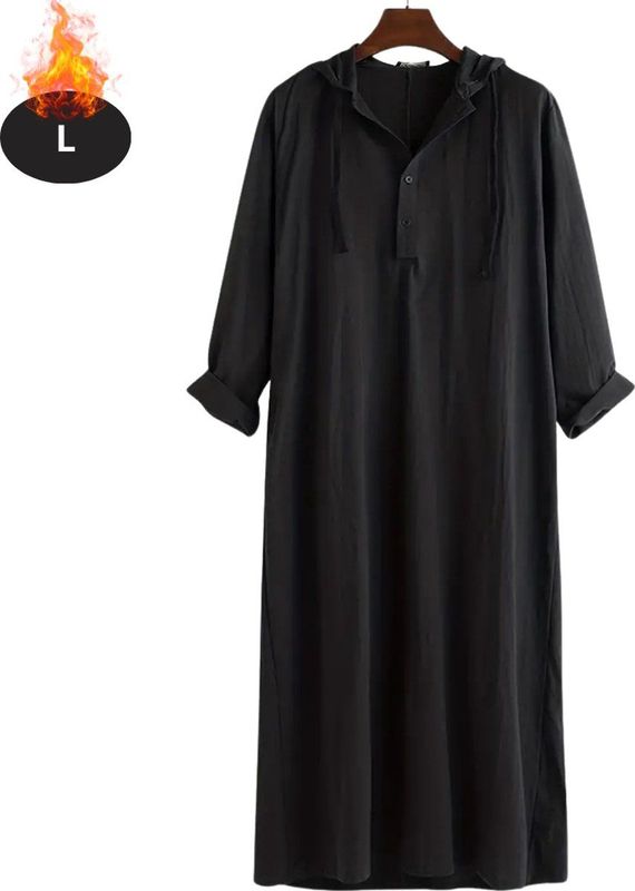 Nivard Islamitische Kleding - Djellaba Heren - Moslim Kleding - Arabisch Mannen Kaftan - Alhamdulillah - Zwart L