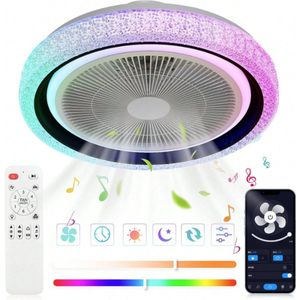 Bluetooth RGB Plafondventilator | 12 Kleuren | Met Speaker | Dimbaar Met Afstandsbediening | 40W | RGB Ventilator | Woonkamerlamp