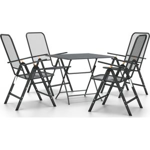 vidaXL Tuinset - 5-delig - Metaalgaas - Antraciet Eetkamerstoel - Tuinstoel - Buitenstoel - Lounge Set - Metal Gaas