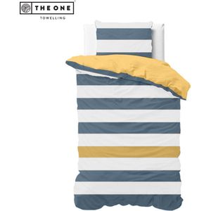 The One Bedding Dekbedovertrek Strepen - Eenpersoons - 1 Kussensloop - 160 x 220 cm - Katoen - Indigo blauw/Okergeel